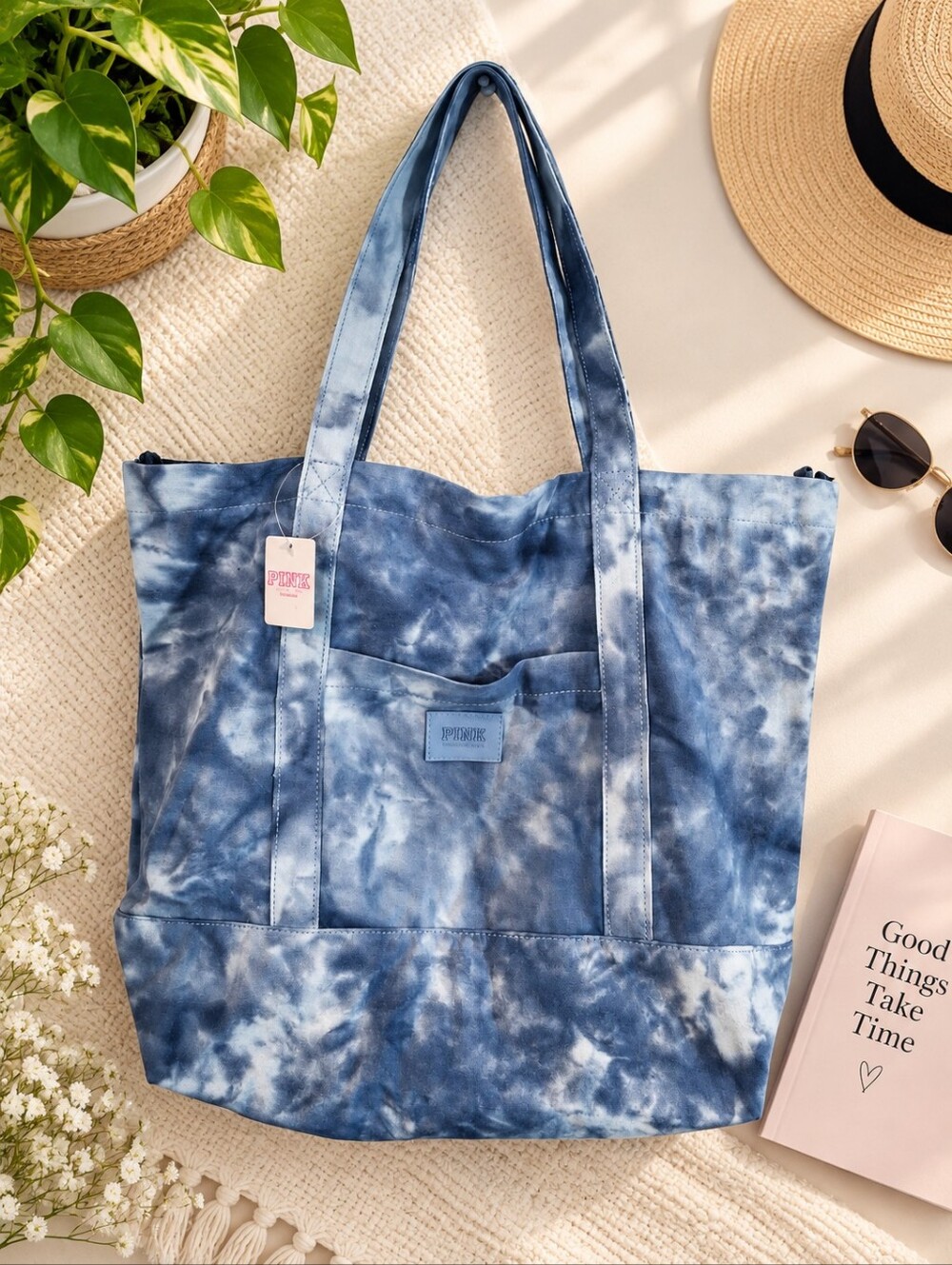 PINK Victoria's Secret Blue Tie-Dye Canvas Tote